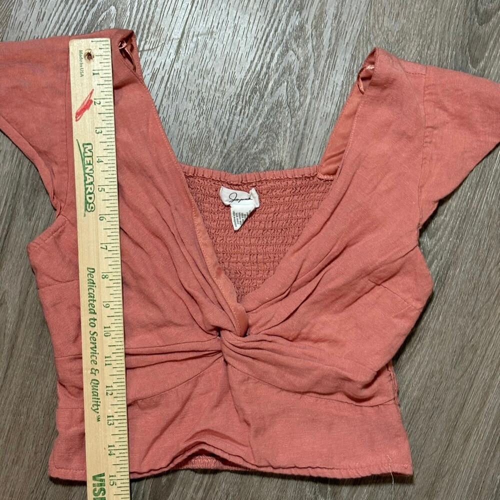 Pink Twist Front Crop Top Boho Smocked Back Flutter Sleeve Medium - Picture 7 of 9